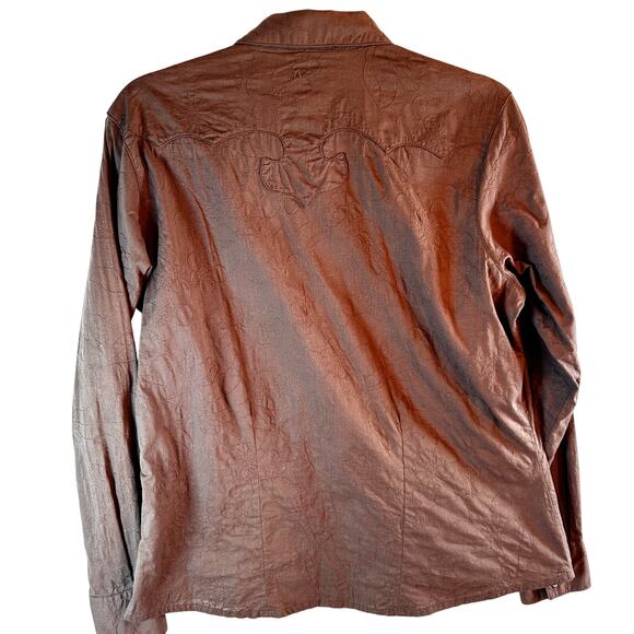 Wrangler Brown Western Shirt L Pearl Snaps Floral Embroidery Y2K Cowboy - Picture 3 of 5